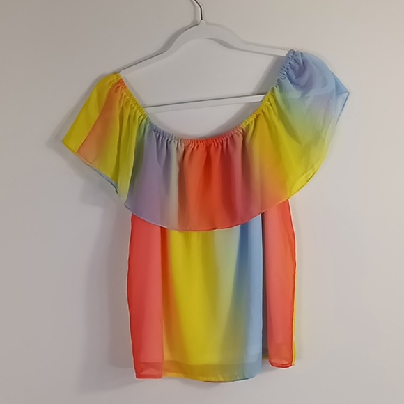 Palms Away Rainbow On/Off Shoulder Cropped Top Size Small - Picture 3 of 12